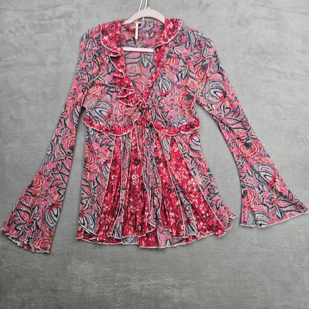 Free People Women's Wildest Dreams Tunic Floral Paisley Boho Bell Sleeve Size M